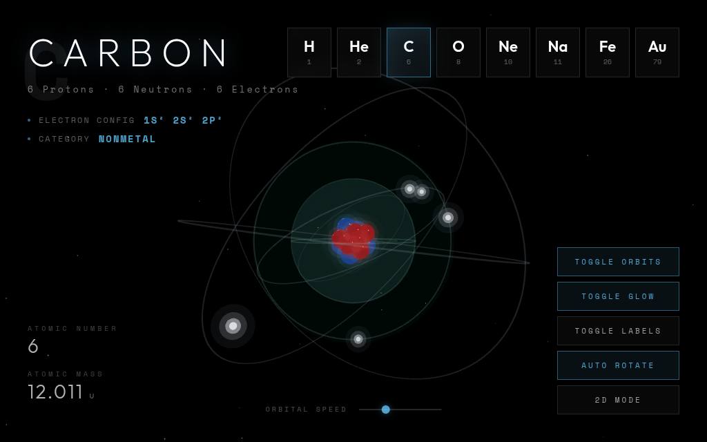 Interactive educational 3D atom simulator